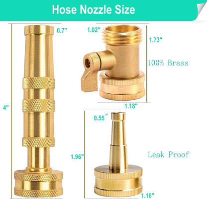 Solid Brass Heavy Duty Adjustable Twist Hose Nozzle,CM CUMIZON Jet Sweeper Nozzle, High Pressure Hose Nozzle with On-Off Valve, Leak-Free Operation 3/4" GHT Connector 3 Pack