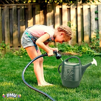 PMU 2 Gallon Watering Can - Garden Watering Can for Indoor & Outdoor Plants - Plastic Water Can with Detachable Sprinkler Head - Large Water Pot, Made in USA - Hunter Green Pkg/1