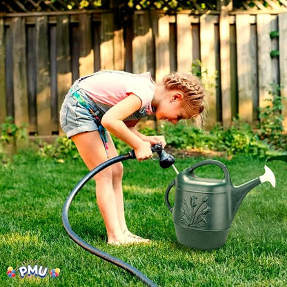 PMU 2 Gallon Watering Can - Garden Watering Can for Indoor & Outdoor Plants - Plastic Water Can with Detachable Sprinkler Head - Large Water Pot, Made in USA - Hunter Green Pkg/6