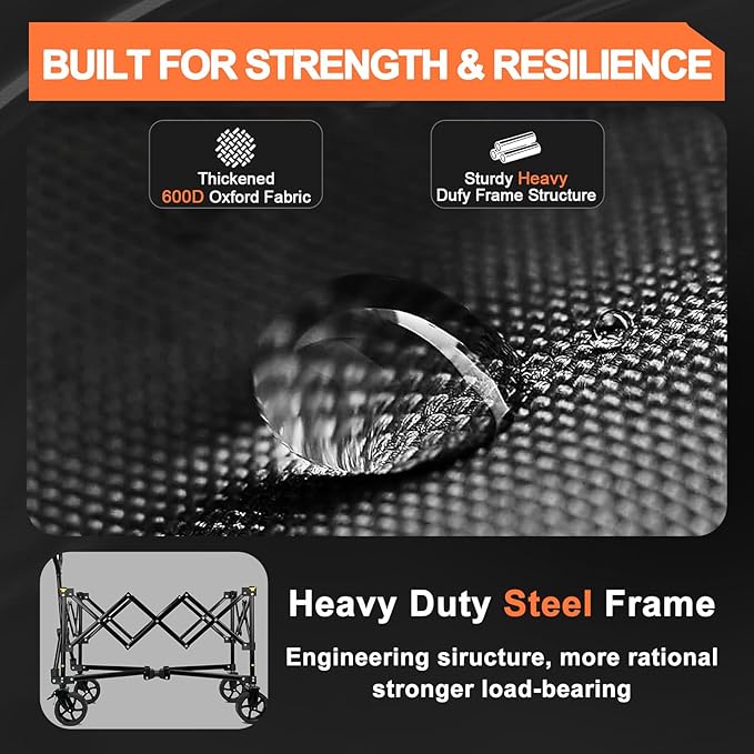 Collapsible Folding Wagon Cart, 350LBS Utility Large Capacity Cart Foldable Wagon with All Terrain Wheels, Grocery Wagons Carts for Garden Shopping Sports Camping, Rose