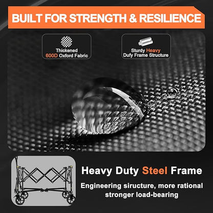 Collapsible Folding Wagon Cart, 350LBS Utility Large Capacity Cart Foldable Wagon with All Terrain Wheels, Grocery Wagons Carts for Garden Shopping Sports Camping, Rose