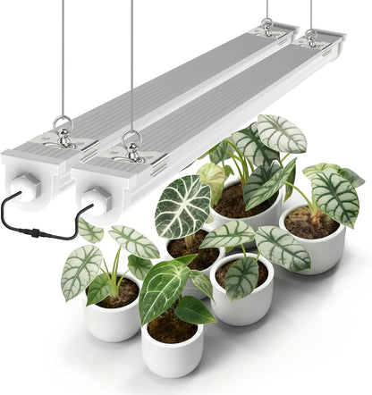 【2026 Waterproof Design】T8 Grow Lights for Indoor Plants, Full Spectrum LED Light for Seed Starting & Vegetables, 2FT 48W(2 X 24W, 300W Eqiv), Linkable Grow Light Strip with Switch, Yellow(2-Pack)