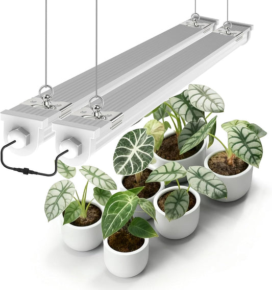 【2026 Waterproof Design】T8 Grow Lights for Indoor Plants, Full Spectrum LED Light for Seed Starting & Vegetables, 2FT 48W(2 X 24W, 300W Eqiv), Linkable Grow Light Strip with Switch, Yellow(2-Pack)