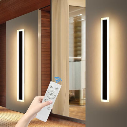 Upgrade Widened 2 Pack 57inch Long Modern Outdoor Wall Light, Dimmable 3000K-6000K, IP65 Waterproof Exterior Wall Sconces, 50W, Black LED Wall Mount Light for Home, Yard, Garden with Remote Control