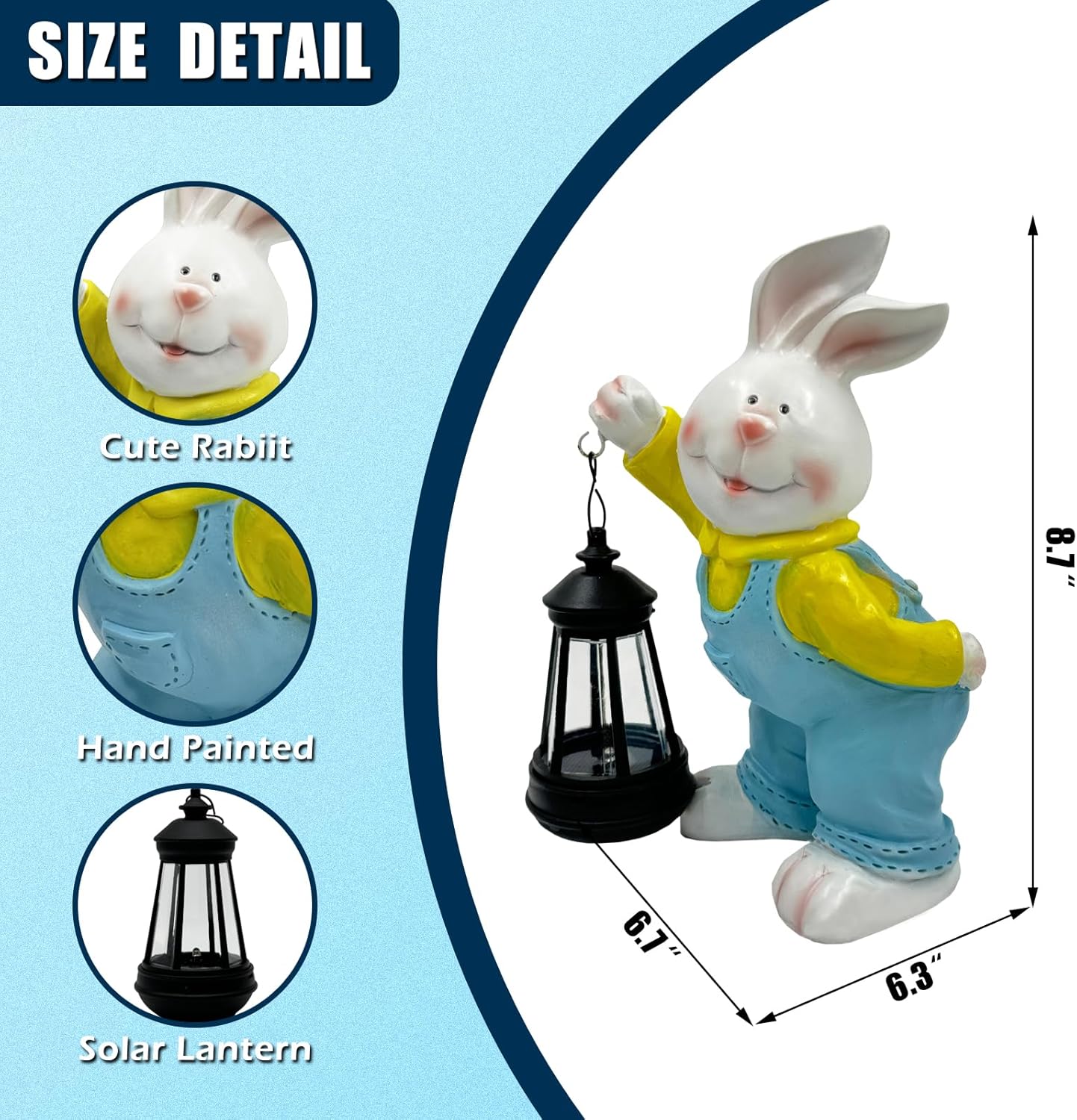 Outdoor Bunny Statue Solar Lantern for Garden Yard Lawn Patio White Rabbit Figurine Decorations Housewarming for Mom Grandma Women