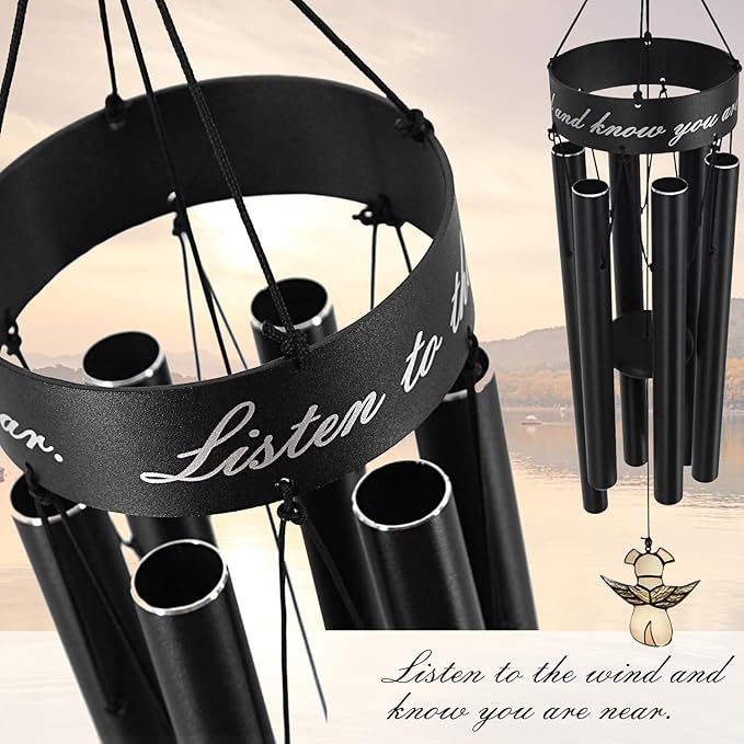 Pet Memorial Wind Chime, 30 Inches Paw Print Pet Remembrance Gift to Honor and Remember a Dog, Cat, or Other Pet, Premium Metal Wind Chime, Black