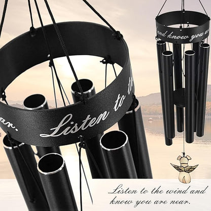 Pet Memorial Wind Chime, 30 Inches Paw Print Pet Remembrance Gift to Honor and Remember a Dog, Cat, or Other Pet, Premium Metal Wind Chime, Black