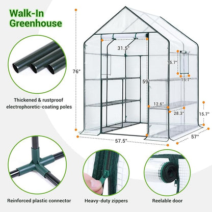 Ohuhu Greenhouse for Outdoors: 3 Tiers 12 Shelves Walk-in Indoor Green House Heavy Duty Plant Stands Reinforced Plastic PE Cover Mini Portable Warm House for Outside, 4.8x2.5x6.4 FT