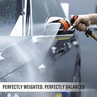 Heavy Duty Garden Hose Spray Nozzle, Metal Water Hose Nozzle with 8 Spray Patterns, High Pressure Hose Nozzle with Thumb Control On Off Valve for Lawn Watering, Car Washing, Pets Showering