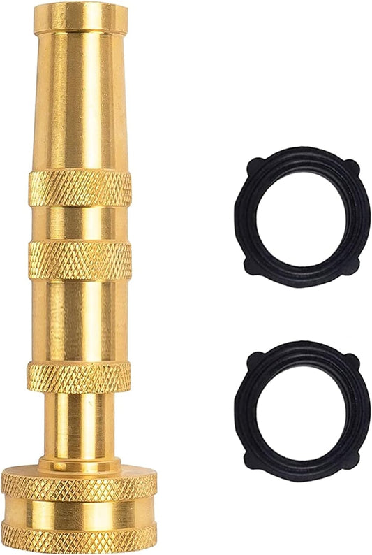 Hourleey Adjustable Twist Hose Nozzle, 4" Heavy-Duty Brass 3/4" GHT Hose Nozzle with 2 Garden Hose Rubber Washers (1 Pack)