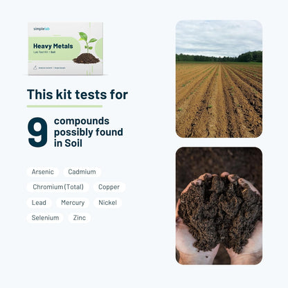 Heavy Metals in Soil Test by SimpleLab | Includes 9 compounds, Including Lead, Arsenic, and Copper, and Analysis by a Certified Laboratory | at Home Soil Lab Test | Collect Sample at Home