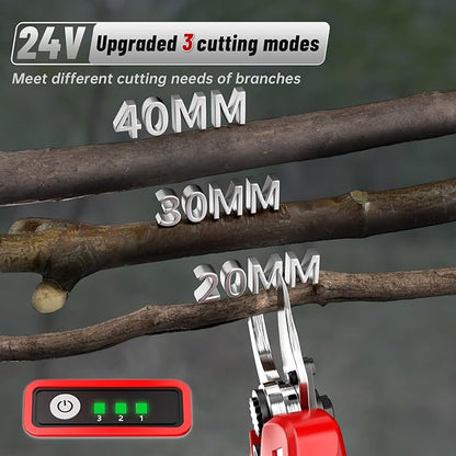 Professional Cordless Electric Pruning Shears, Cutting (40MM)1.6inch Diameter Professional Heavy Duty Garden Pruner,2pcs 4AH Rechargeable 24V Lithium Battery -2 Set Blades