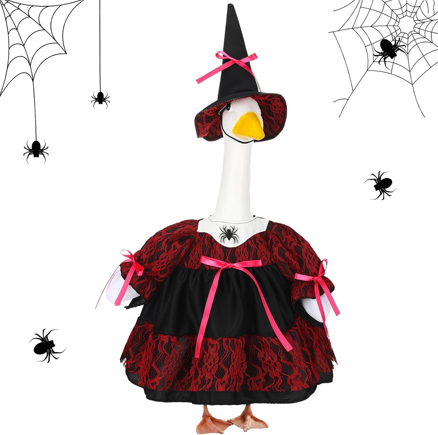Suzile Halloween Porch Goose Outfit Witch Costume for 23" High Cement or Plastic Goose Clothes for Yard Lawn Outdoor Garden Patio Halloween Gothic Vampire Dress up Concrete Duck Statue Holiday Decor