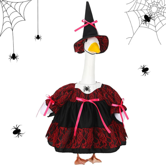 Suzile Halloween Porch Goose Outfit Witch Costume for 23" High Cement or Plastic Goose Clothes for Yard Lawn Outdoor Garden Patio Halloween Gothic Vampire Dress up Concrete Duck Statue Holiday Decor