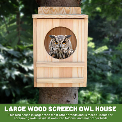 Premium Cedar Owl House Outdoor - Handcrafted Large Owl Nesting Box, Perfect for Barn Owls, Screech Owls, and Backyard Birds (14.5" x 9" x 8.6")