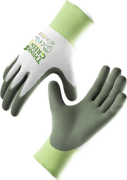 COOLJOB 3 Pairs Gardening Gloves for Women Men, 100% Recycled Polyester with Rubber Coated for Garden Patio Yard Lawn Work, Green, White & Grey, Large Size