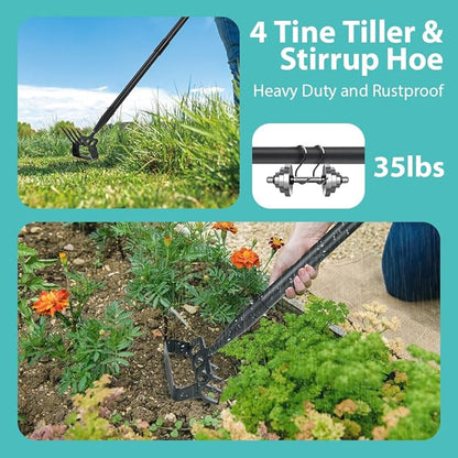 Upgraded Hula Hoe and Garden Hoe, Stirrup Hoe with Adjustable Handle for Weeding Digger loosening Soil Metal Garden Cultivator Hula Hoe with Rake Tiller Cultivator (30-73 Inch)