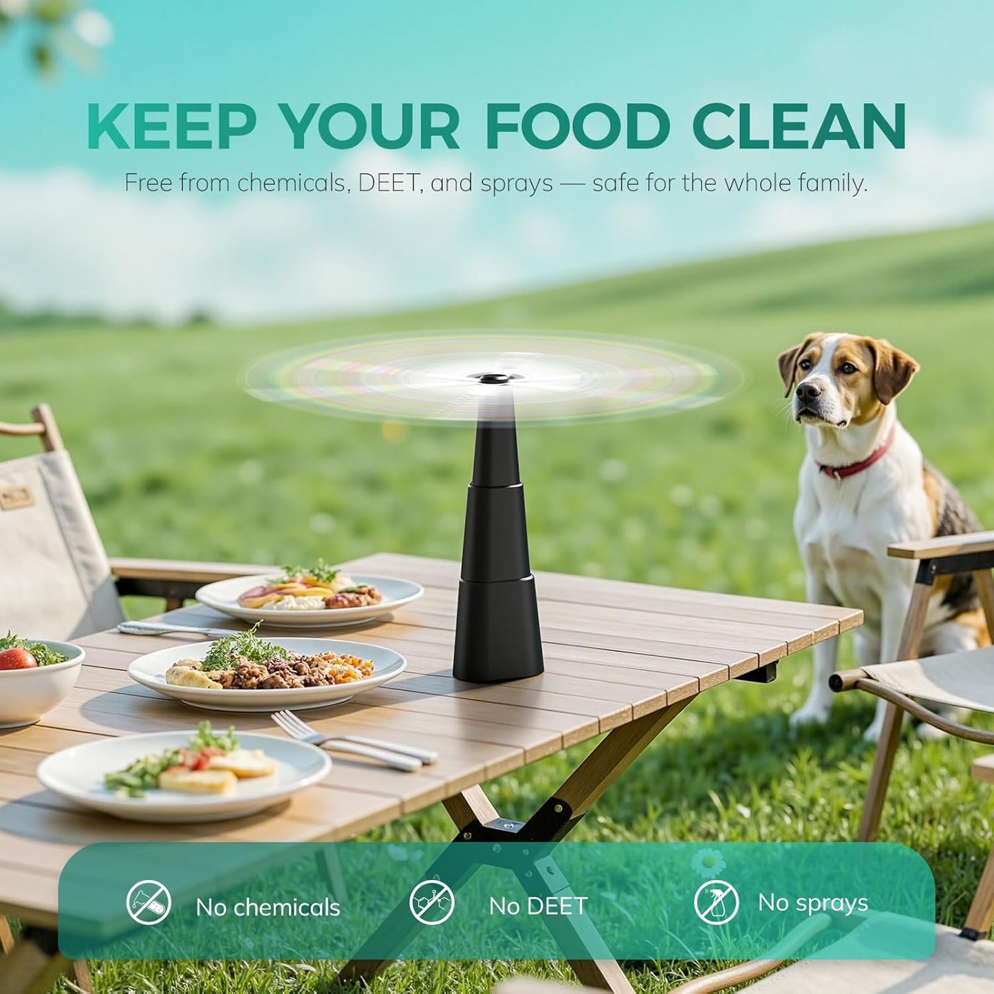 Grete Gotye Portable Battery Powered Fly Fans for Tables Up to 15 Hours Working Time, 4-Pack Indoor Outdoor Mute Food Fan with Hook, Tabletop Fan for Home Restaurant Party Picnic Patio BBQ, Black