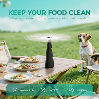 Grete Gotye Portable Battery Powered Fly Fans for Tables Up to 15 Hours Working Time, 4-Pack Indoor Outdoor Mute Food Fan with Hook, Tabletop Fan for Home Restaurant Party Picnic Patio BBQ, Black