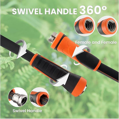 Giraffe Tools Garden Hose 25ft x 5/8", Water Hose Heavy Duty, Flexible with Water Timer Nozzle and Yard Sprinkler, Lightweight Hybrid Hose with Swivel Handle, Male to Female Fittings, Burst 600 PSI