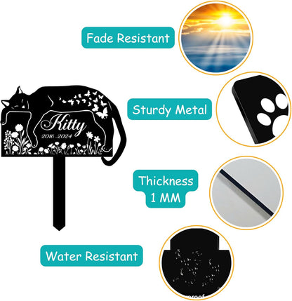 Personalized Cat Grave Marker – Custom Outdoor Pet Memorial Stone with Name and Years, Cat Headstones for Backyard or Pet Cemetery, Pets Grave Markers