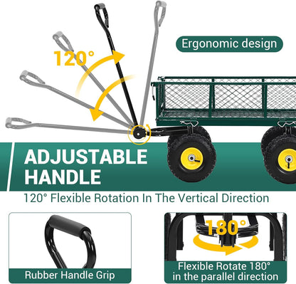 Steel Garden Cart, 900 LBS Heavy Duty Metal Garden Wagon with 10 in Wheels, Metal Push Wagon with 180° Rotating Handle and Removable Sides for Farm, Yard