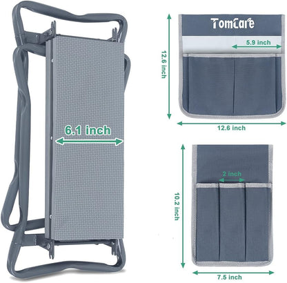TomCare Garden Kneeler Seat Garden Bench Garden Stools Foldable Stool with Tool Bag Pouch EVA Foam Pad Outdoor Portable Kneeler Christmas Gardening Gifts for Women Men,Large 21.65"x10.62"x18.89",Grey