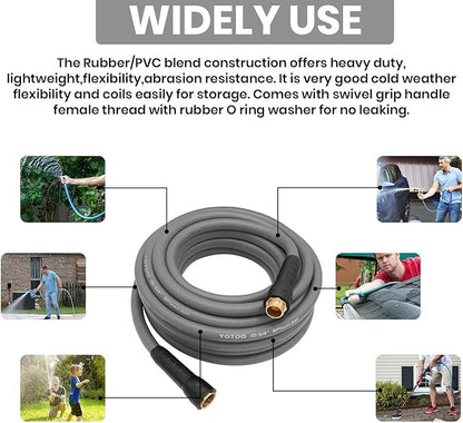 YOTOO Heavy Duty Hybrid Garden Water Hose 5/8-Inch by 25-Feet 150 PSI Kink Resistant, Flexible with Swivel Grip Handle and 3/4" GHT Solid Brass Fittings, Gray