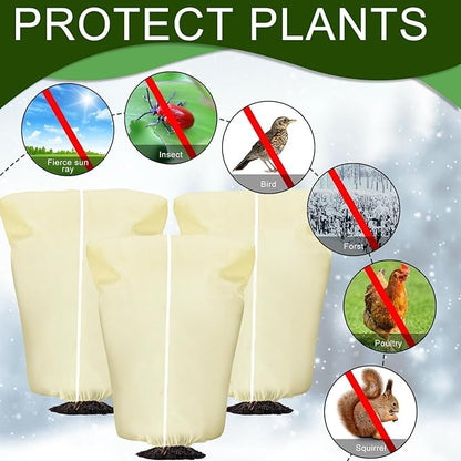 4 Pcs Plant Covers Frost Protection Bag 71" x 47" Winter Reusable Plants Jacket with Drawstring Shrub Protection Wraps Bags Frost Blanket for Winter Outdoor Garden Plants