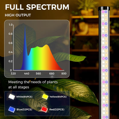 Grow Lights for Indoor Plants, 192 LEDs 42W Vertical Full Spectrum Grow Light 65 Inch Standing Grow Lights with Timer 3 Light Modes 5-Level Dimmable Wide Coverage