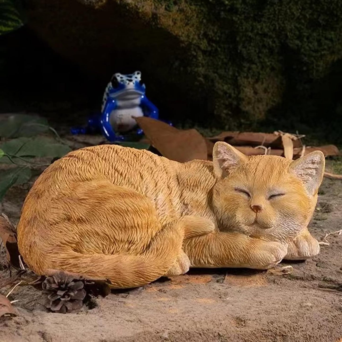 Sleeping Cat Statue, Outdoor Cat Sculpture & Figurine Lawn Ornament, Orange Tabby Statue for Patio, Lawn, Yard Decorative, Cute Kitten Garden Decor