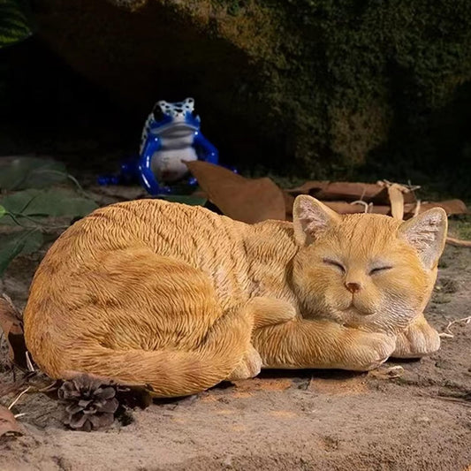 Sleeping Cat Statue, Outdoor Cat Sculpture & Figurine Lawn Ornament, Orange Tabby Statue for Patio, Lawn, Yard Decorative, Cute Kitten Garden Decor