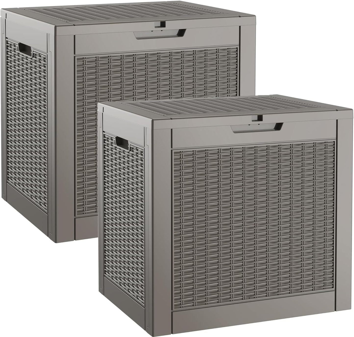 Outdoor Storage Box, Resin Deck Boxes Indoor and outdoor, Waterproof Storage Box Lockable Lid (Grey, 35 Gallon-2 Pack)