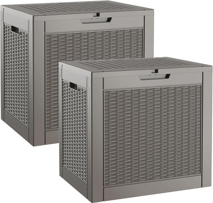 Outdoor Storage Box, Resin Deck Boxes Indoor and outdoor, Waterproof Storage Box Lockable Lid (Grey, 35 Gallon-2 Pack)