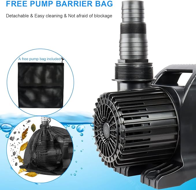 OYO WATER Outdoor Extra Large 11800gph-850W 32.8FT Pond Water-fall & Kio Fish Fountain-s& Garden Pump Submersible IPX8: Long 32.8FT Cord Smart-er&Quieter Duck&Yard&Patio Ponds Pumps,1 Barrier Pump Bag