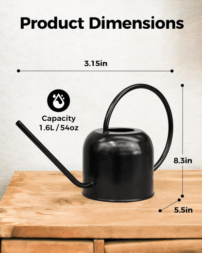 Bamworld Watering Can for Indoor Outdoor Plants 54oz/1.6L Metal Stainless Steel Pot with Long Spout Sprinkler for House Plants Bonsai Garden Flower Decorative Water Pitcher Garden Tools Black