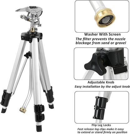 STYDDI Heavy Duty Impact Sprinkler on Tripod Base, Tall Metal Pulsating Telescoping Tripod Sprinkler for Large Area, Yard, Lawn, Garden, Waters up to 70 Ft. Diameter, Legs Extends Up to 36-inch