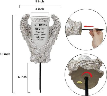 BAYN Grave Decorations for Cemetery, Angel Wings Vases with Spikes for Garden Decorations Waterproof Garden Statues Memorial Gifts for Loss of Loved One