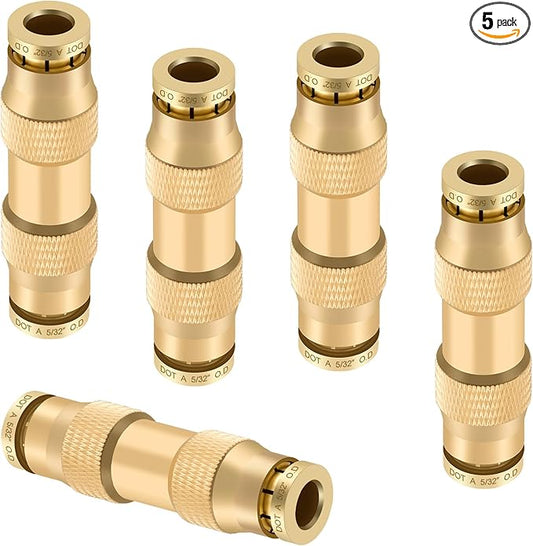 5/32" Quick Push to Connect Fittings Brass Union Straight Joint DOT Approved 5/32 inch tube OD Air Line Adapter Air Spring Suspension Kit for Car Truck Trailers and Air Brake System 5pcs