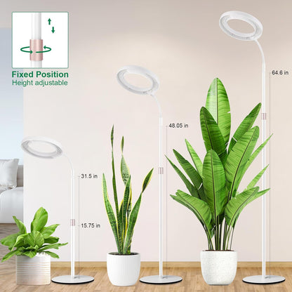 LBW Full Spectrum Grow Light with Stand – Adjustable Height (48.8-64.6"), Auto Cycle Timer (4/8/12H), 4 Brightness Levels, for Large Indoor Plants (White)