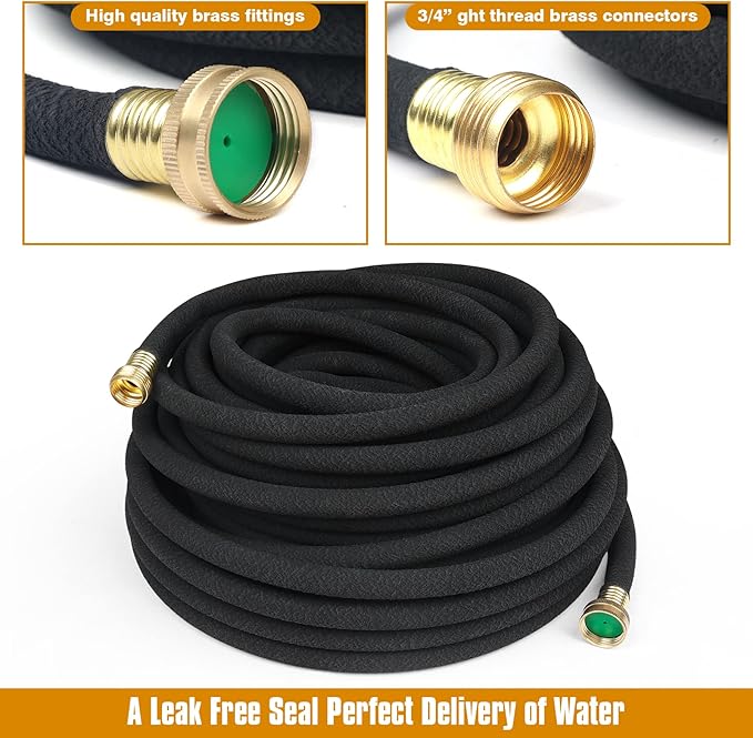 Soaker Hose 100ft for Garden Beds Solid Brass Interface Irrigation Save 70% Water Heavy Duty Rubber 1/2" Diameter Great for gardens/flower beds Accessories Contain Various Connections
