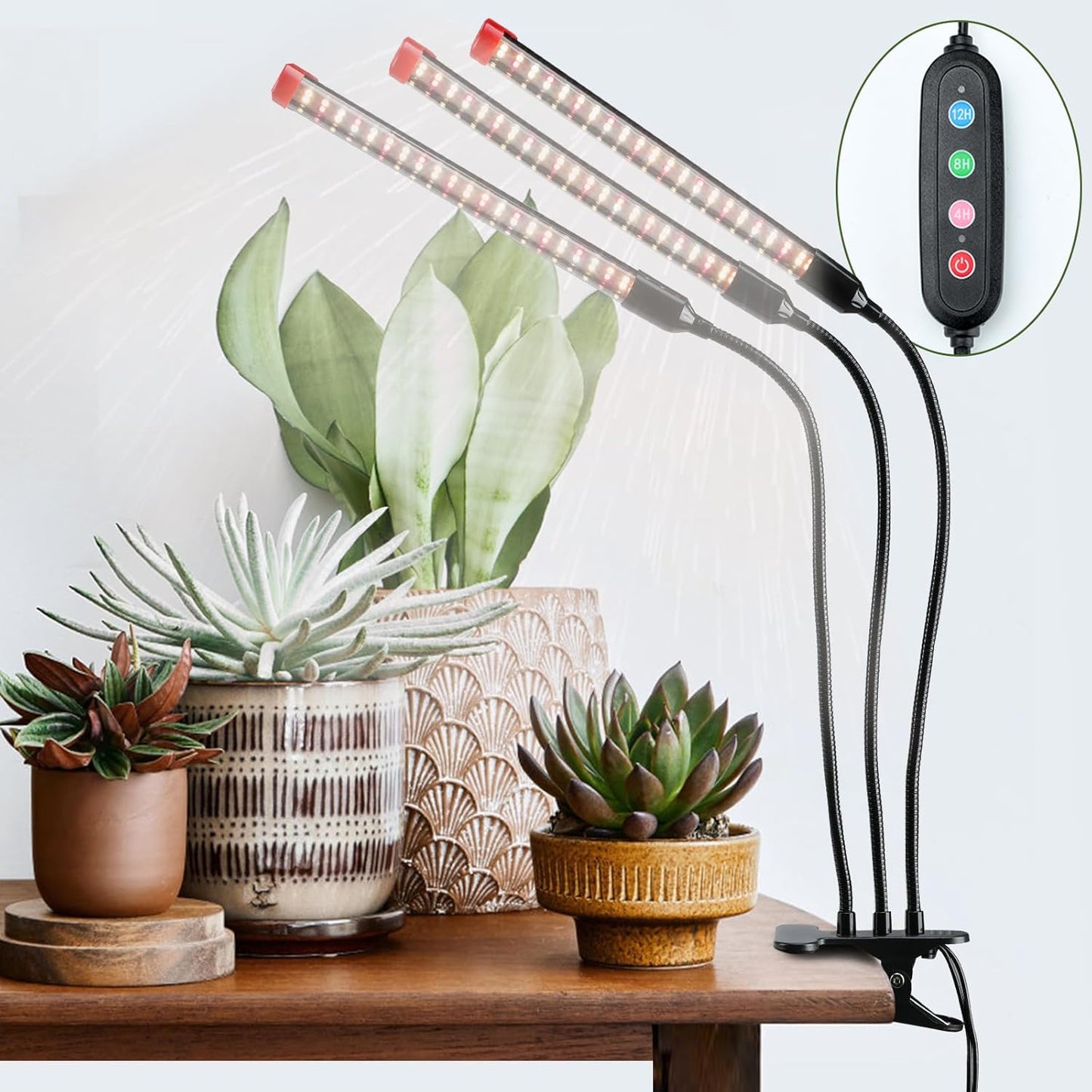 Gamechanger! 27W Power Home Plug, NOT 10W Adapter, FECiDA 3Head Clip Grow Lights for Seed Starting with Timer, Enough Bright Like Sun Full Spectrum Grow Lights for Indoor Plants, Bonsai, Seedlings