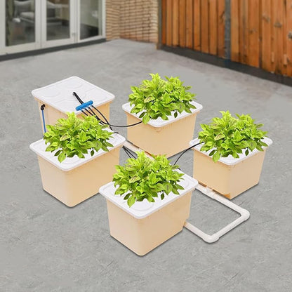 DWC Hydroponics Growing System Kit 4 Site + Reservoir, Deep Water Culture Hydroponic Bucket System with Submerged Pump