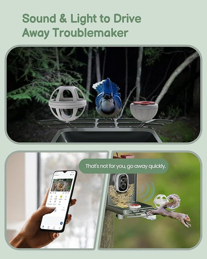 Bird Feeder with Camera Outdoor Solar: Smart Birdfeeder Cam for Outside Garden - 2K HD Live Video Camera AI Recognition Visible Window Auto Capture - Bird Lover Gifts