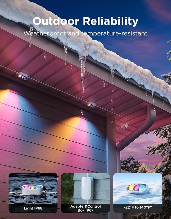 Govee Permanent Outdoor Lights Prism, 200ft with 72 Triple-Color Lighting Heads, 100+ Scene Modes, Up to 60lm for Outdoor Decor, IP68 Waterproof, Works with Alexa, Google Assistant & Matter, White