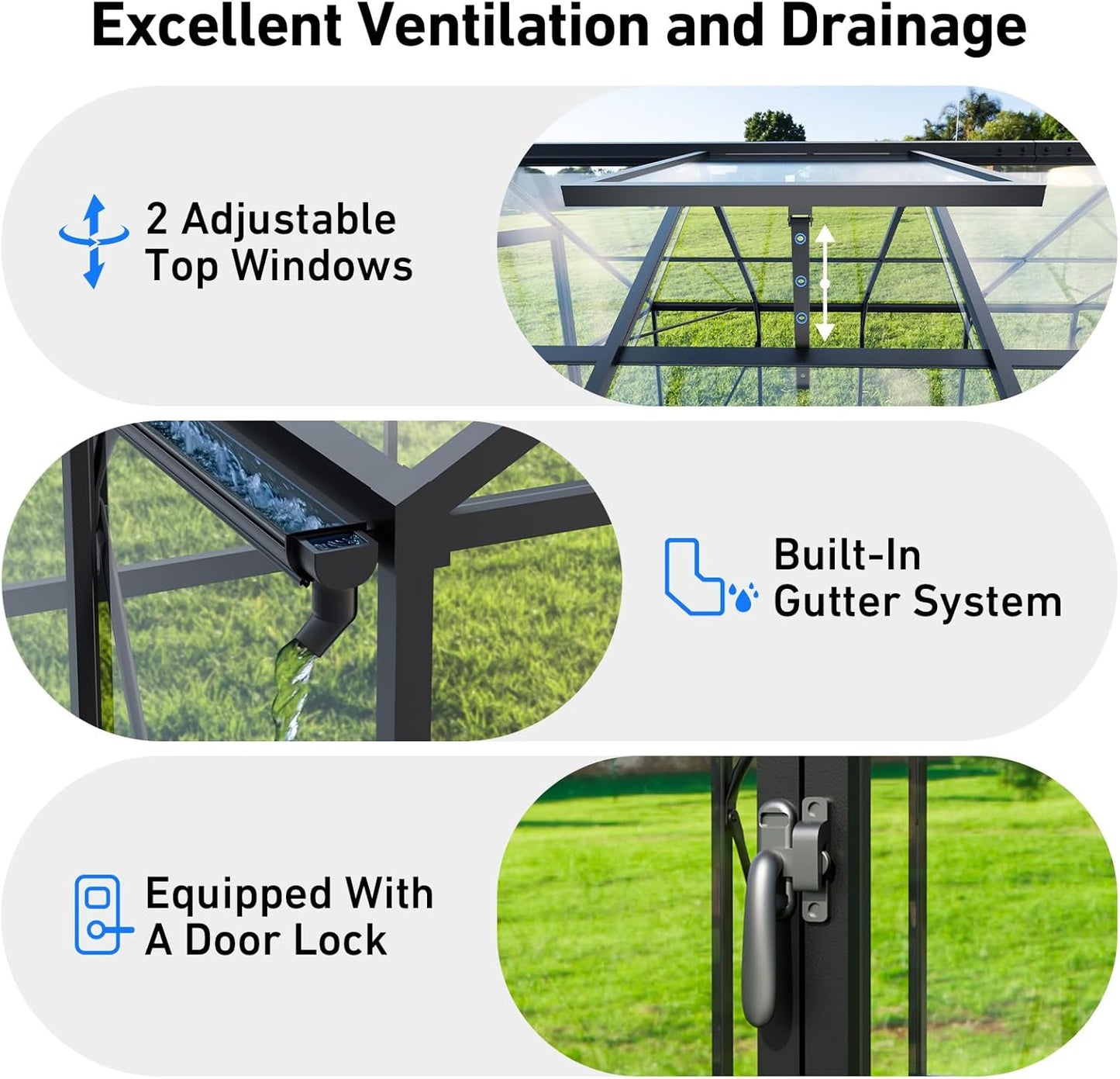 Outdoor Greenhouse, Polycarbonate Green House, Small Walk-in Greenhouse with Vented Roof Window, Windproof Aluminum Frame with Quick-Installation Structure, Suitable for Gardening