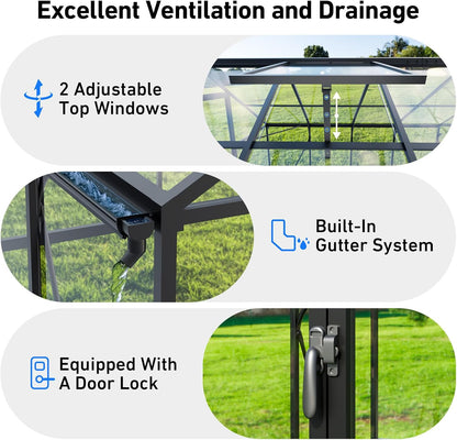 8×10FT Green Houses for Outside , Walk in Polycarbonate Greenhouse for Outdoors, Greenhouse Kit with Endurance PC Transparent Panels, Withstands Wind and Snow to Protect Vegetable or Plants