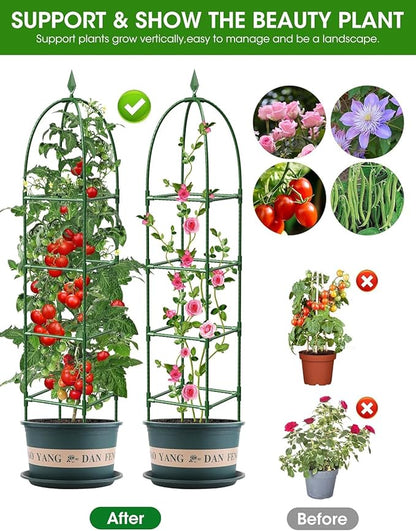 Garden Obelisk Trellis for Climbing Plants, 6FT Garden Obelisk Rustproof PE Coated Metal Potted Plant Climbing Support, Thickened Tube Plant Tower Trellis for Clematis Vine Support Indoor (2 Pack)