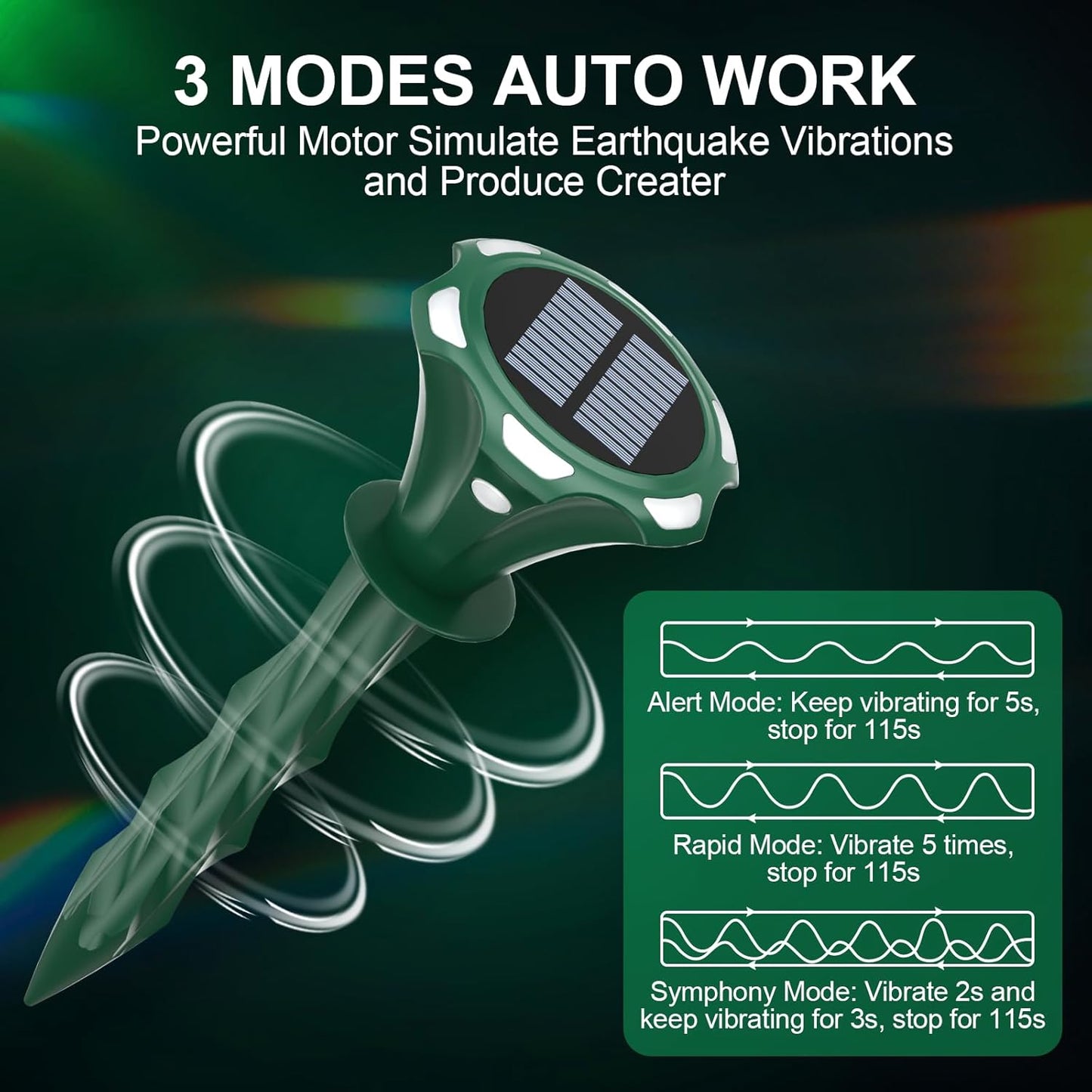 Mole Repellent Solar Powered Ultrasonic Solar Mole Deterrent Stakes for Lawn, Gophers Groundhog Snake Voles Rat Repellent for Yard Outdoor, Auto LED Lights at Night (Pack of 4)