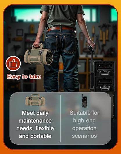 QcoQce Heavy Duty Oxford Tool Roll, Waterproof Durable Tool Bag with 6 Pockets, Tool Organizer for Garage, Vehicle Maintenance, Home Repairs, Portable Roll Up Tool Bag Gift for Men